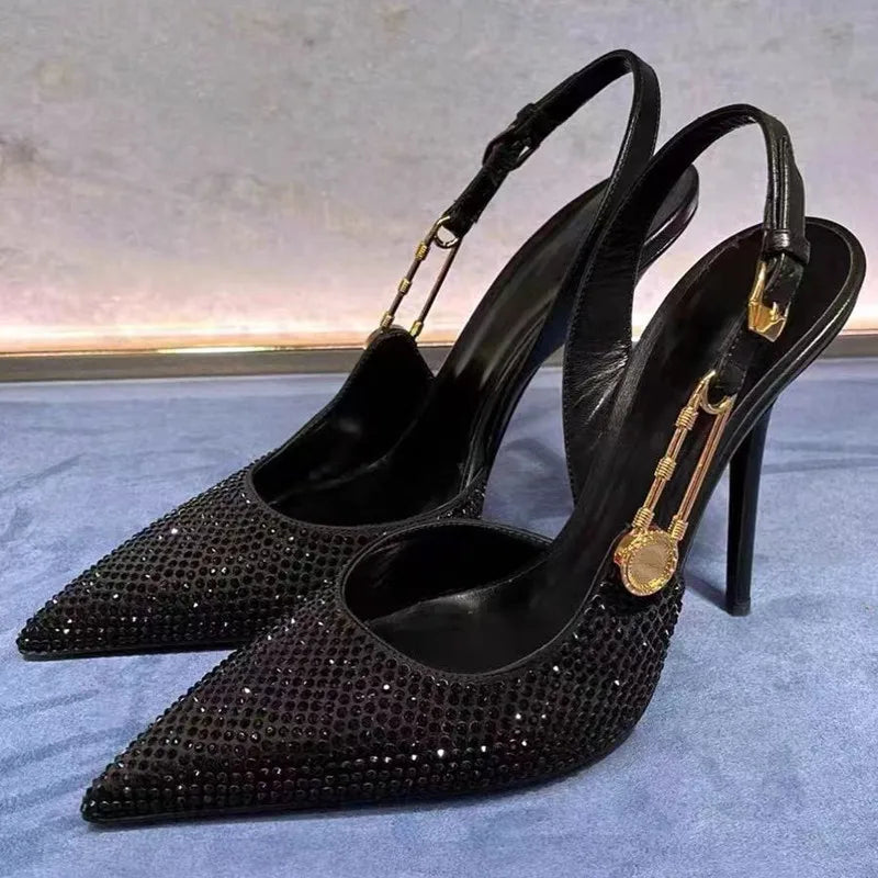 Luxury Rhinestones Sequined Elegant Pointed Toe Slingbacks