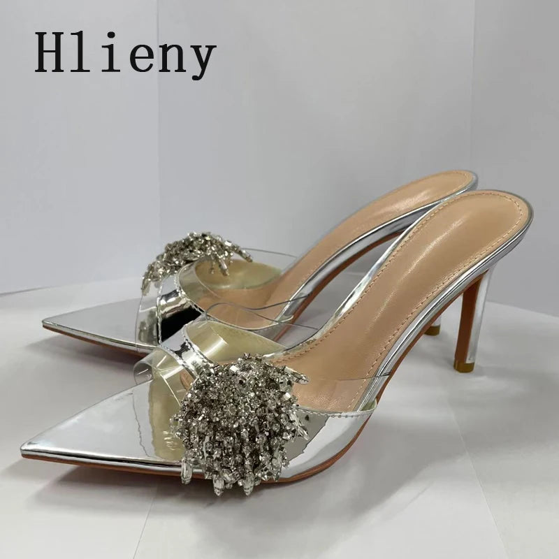 Transparent Pointed Toe Women Heel Slippers