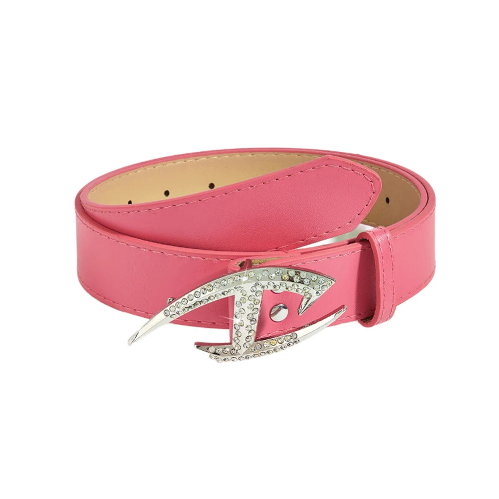 Leather Belts With Alloy Diamond Buckle