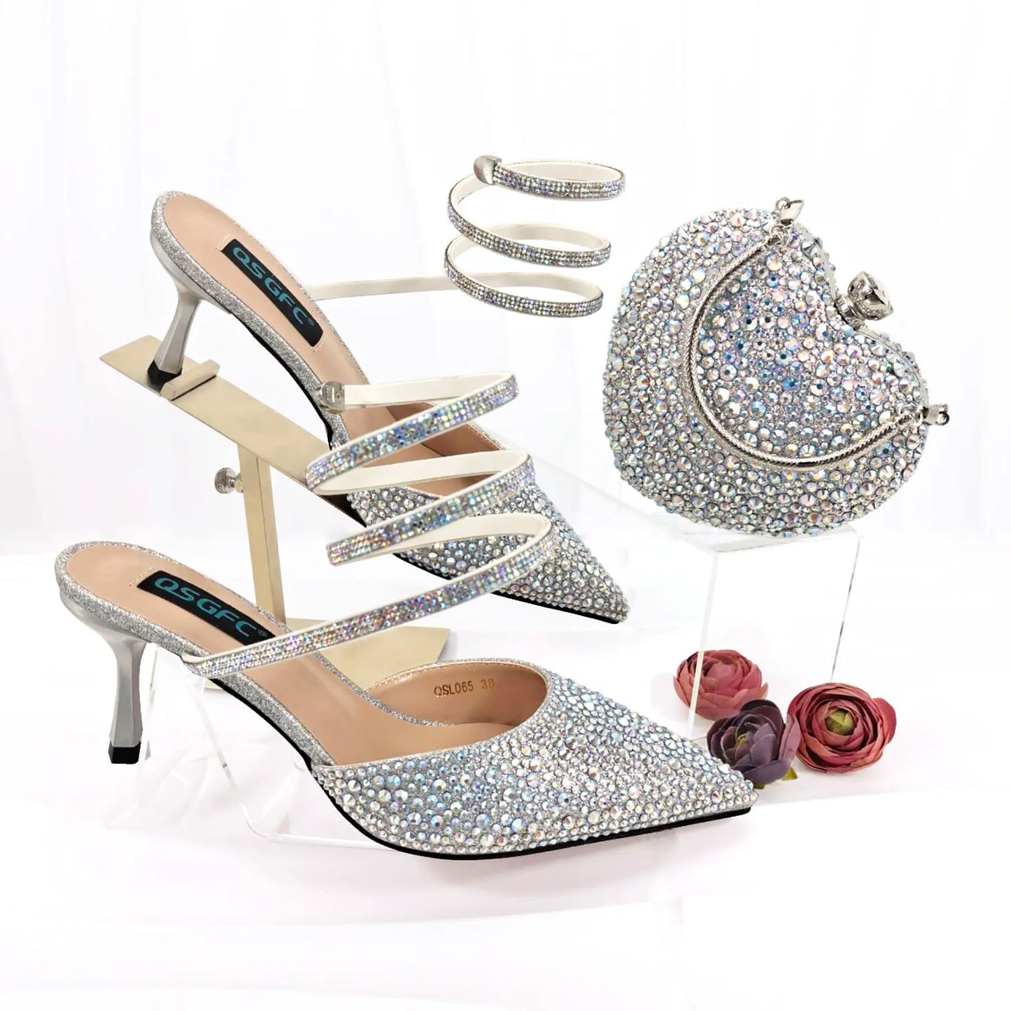 Full Diamond Fashionable Girly Style Shoes And Bag