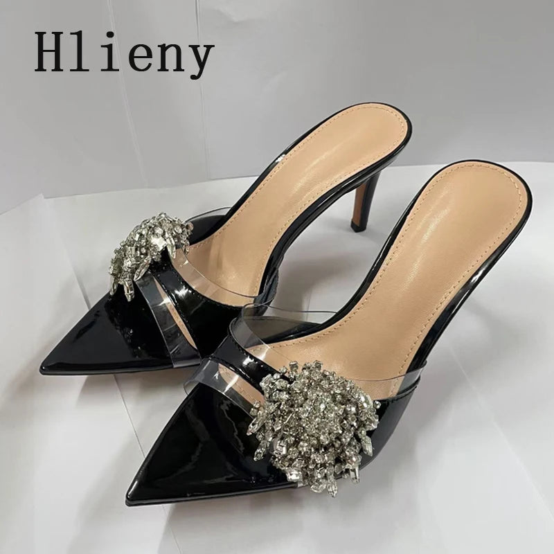 Transparent Pointed Toe Women Heel Slippers