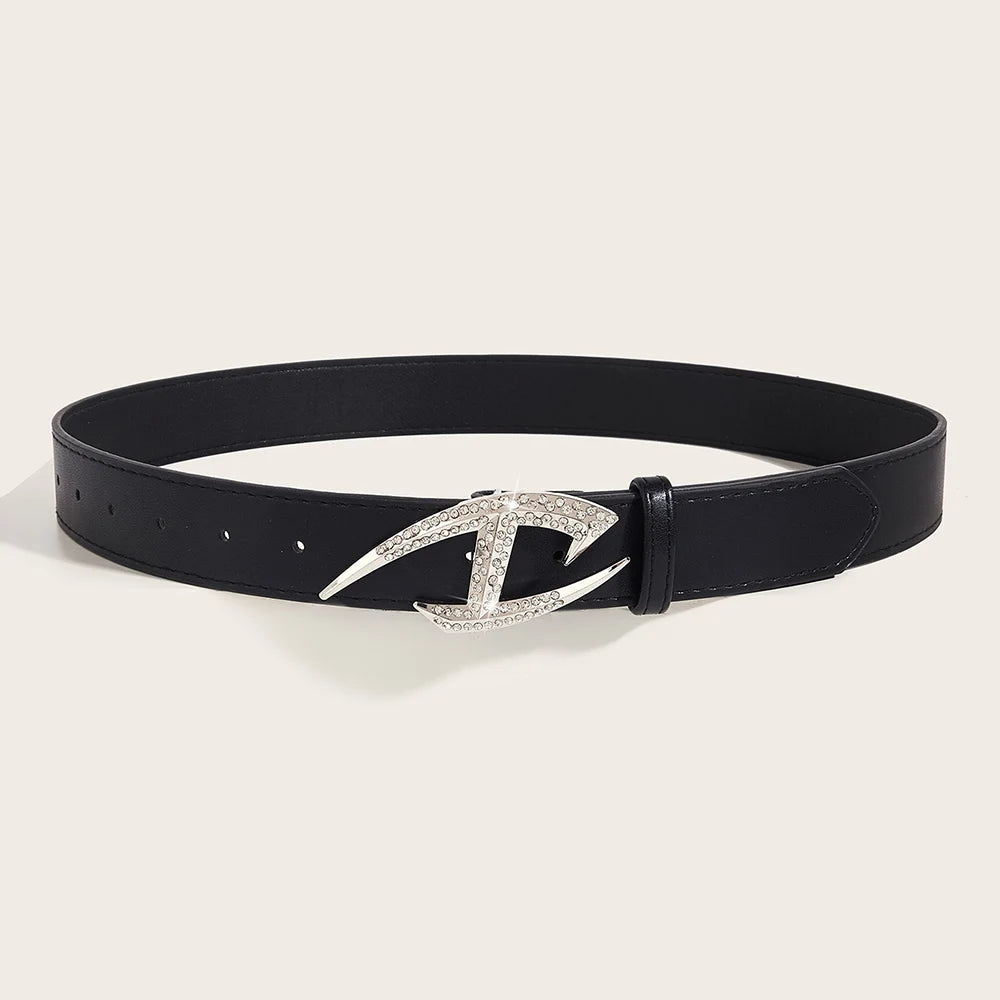 Leather Belts With Alloy Diamond Buckle