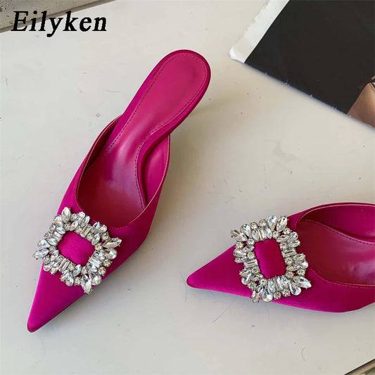 New Metal Decoration Crystal Silk Slippers for Women