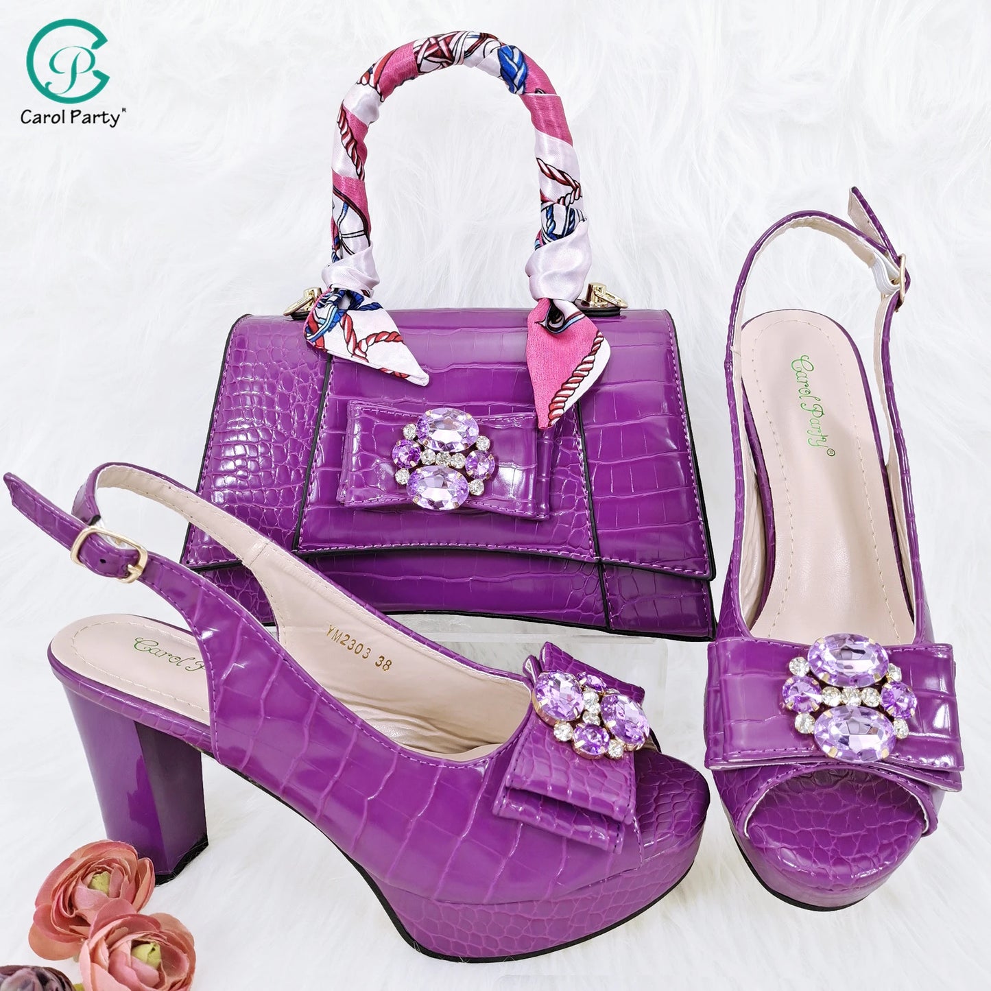 Crocodile Textured Ribbon Shoe and Bag Set