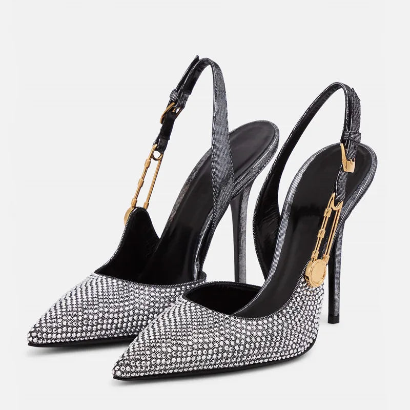 Luxury Rhinestones Sequined Elegant Pointed Toe Slingbacks