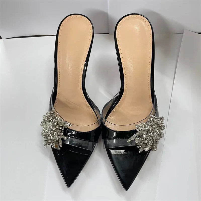 Transparent Pointed Toe Women Heel Slippers