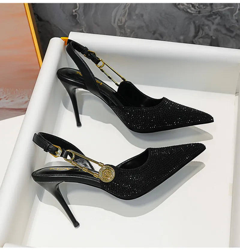 Luxury Rhinestones Sequined Elegant Pointed Toe Slingbacks