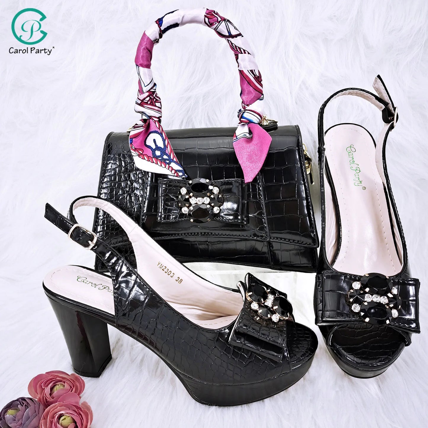 Crocodile Textured Ribbon Shoe and Bag Set