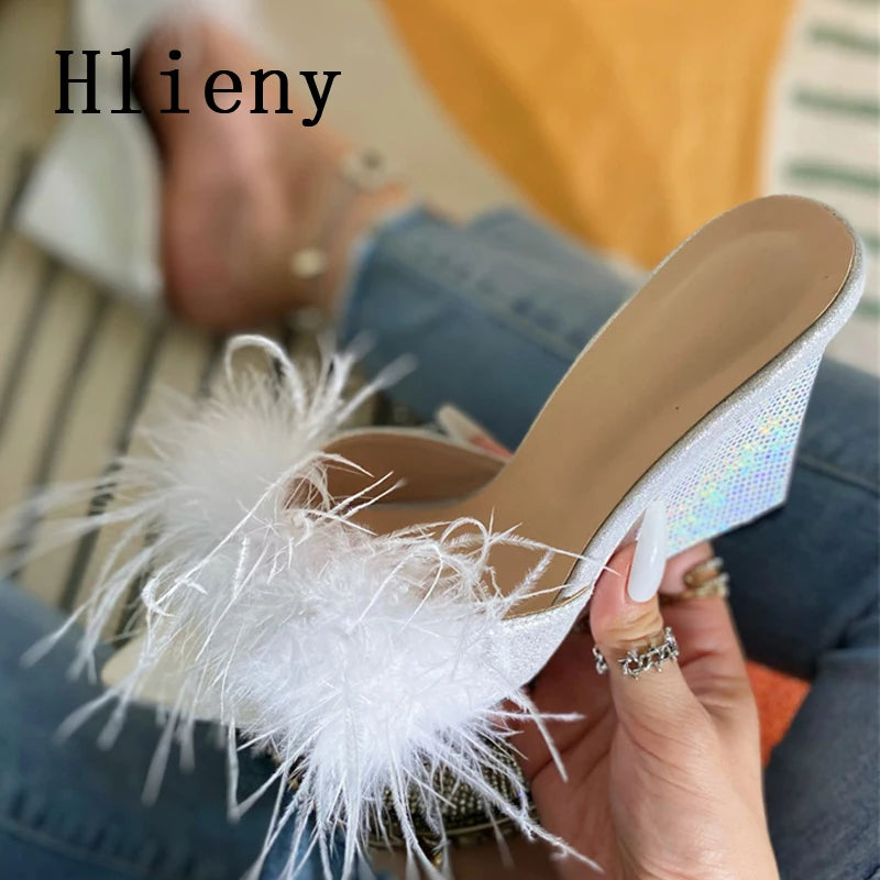 New Pointed Toe Fluffy Feather Fashion Slippers