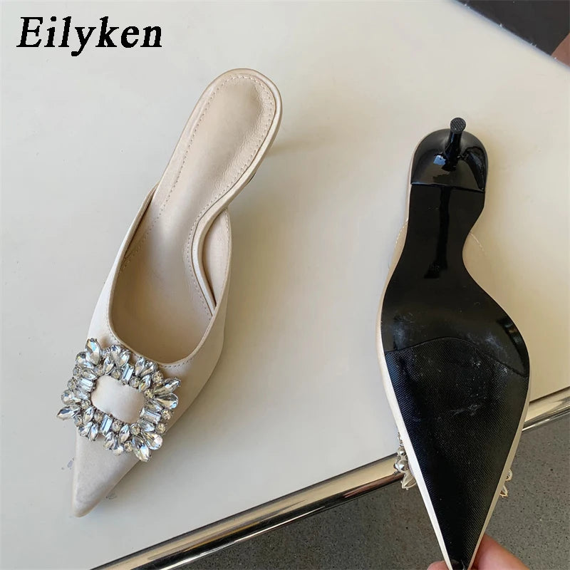 New Metal Decoration Crystal Silk Slippers for Women