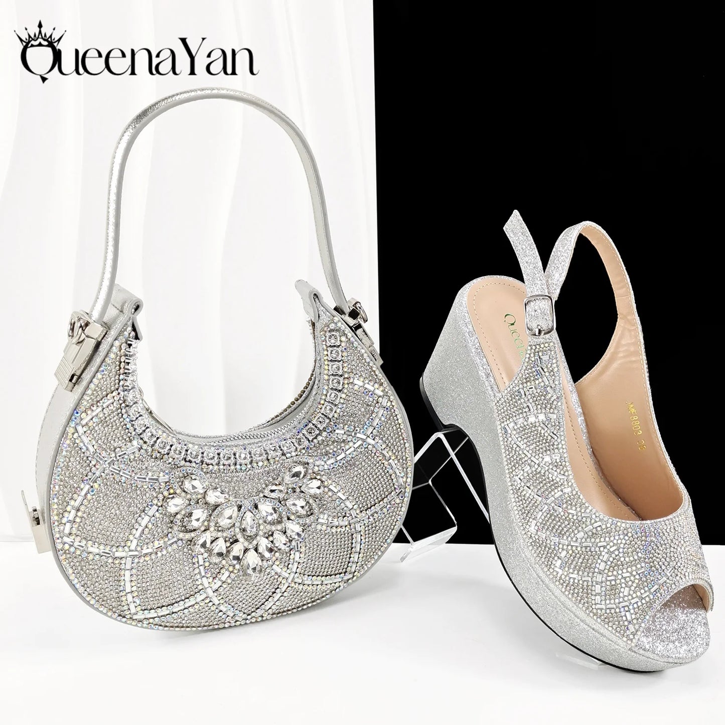 Elegant Peep Toe High Heels And Handbag Set