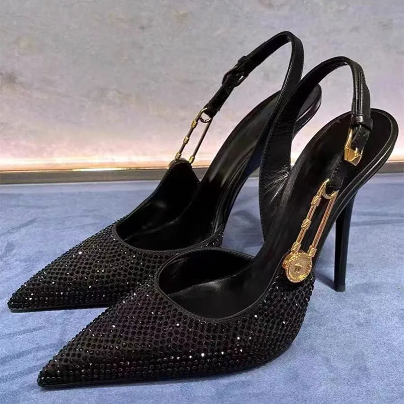 Luxury Rhinestones Sequined Elegant Pointed Toe Slingbacks