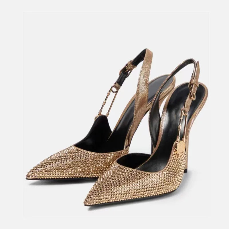 Luxury Rhinestones Sequined Elegant Pointed Toe Slingbacks