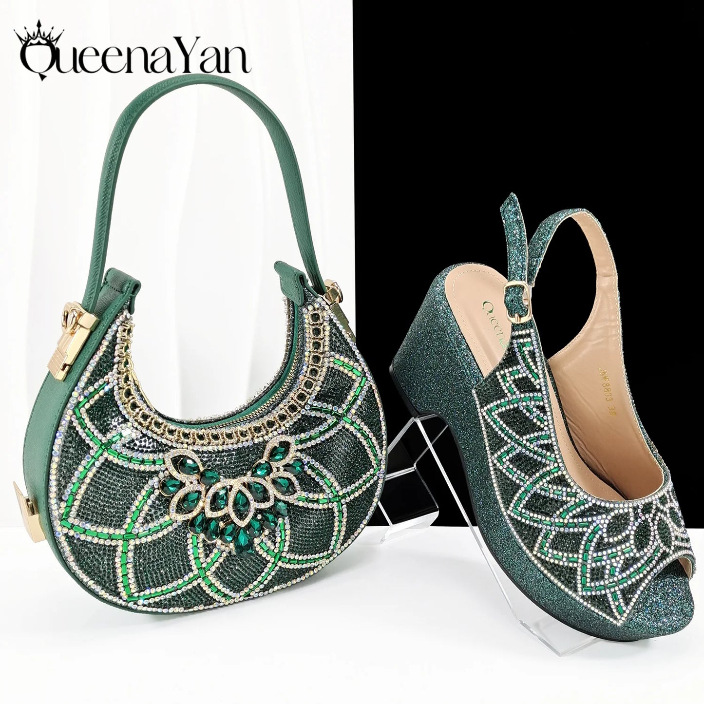 Elegant  Rhinestone Shoes And Bag Set