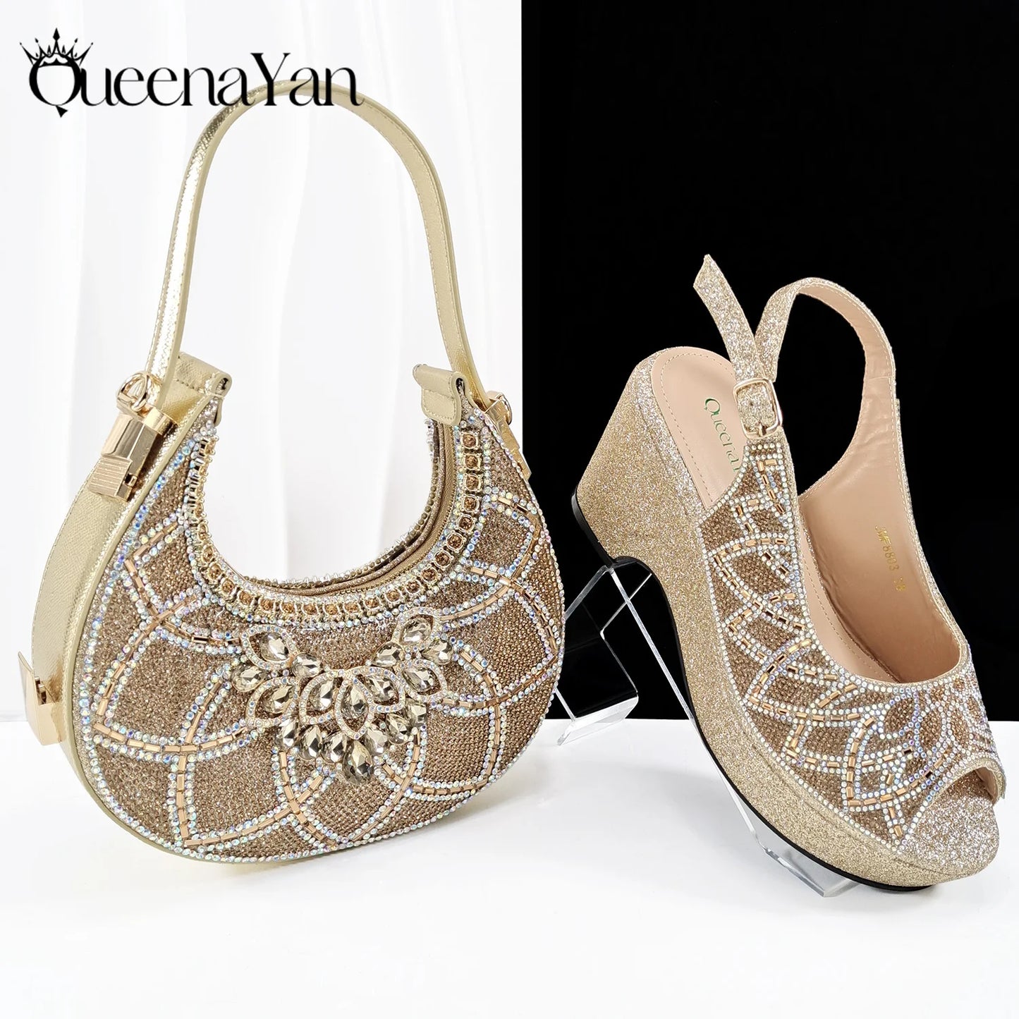 Elegant  Rhinestone Shoes And Bag Set