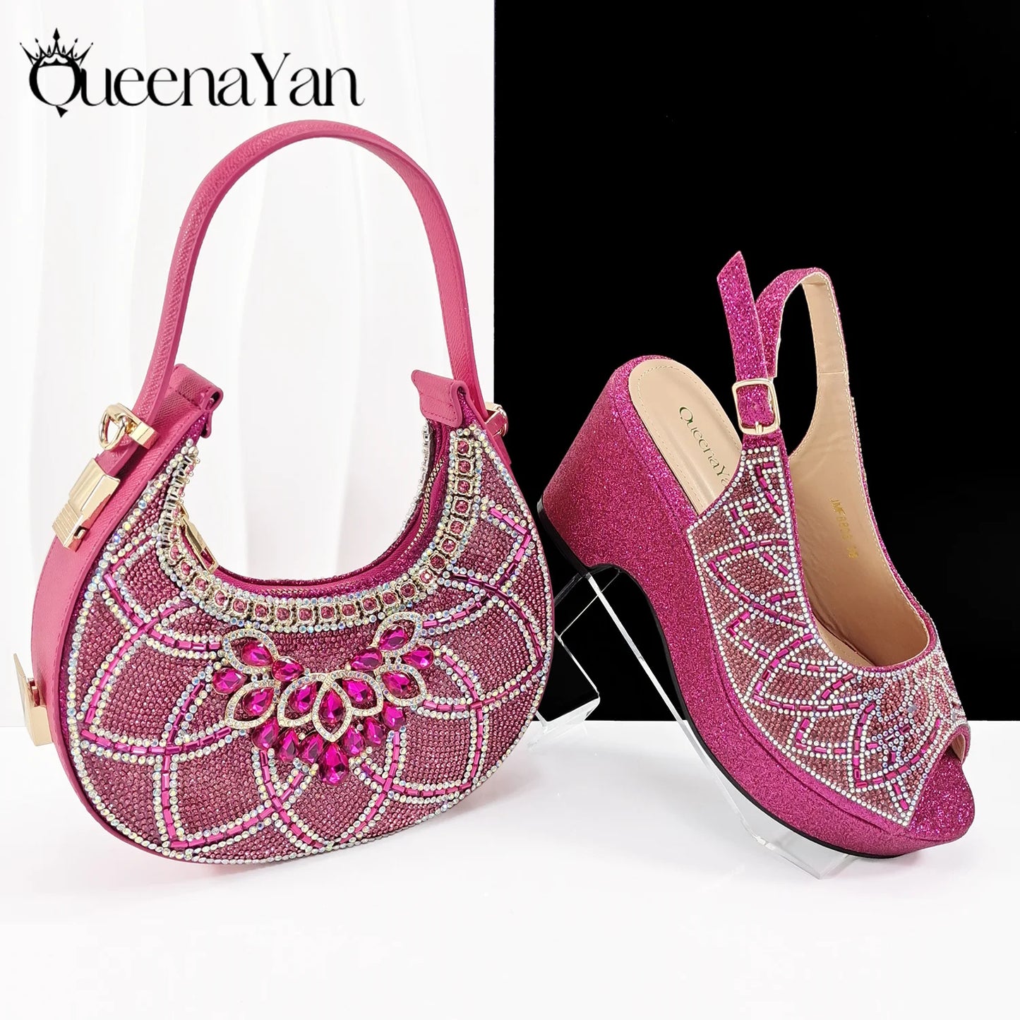 Elegant  Rhinestone Shoes And Bag Set