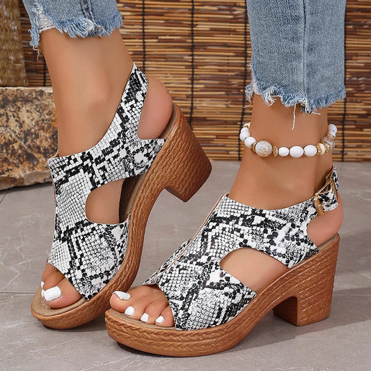 Leopard Print Wedge High Heel Sandals