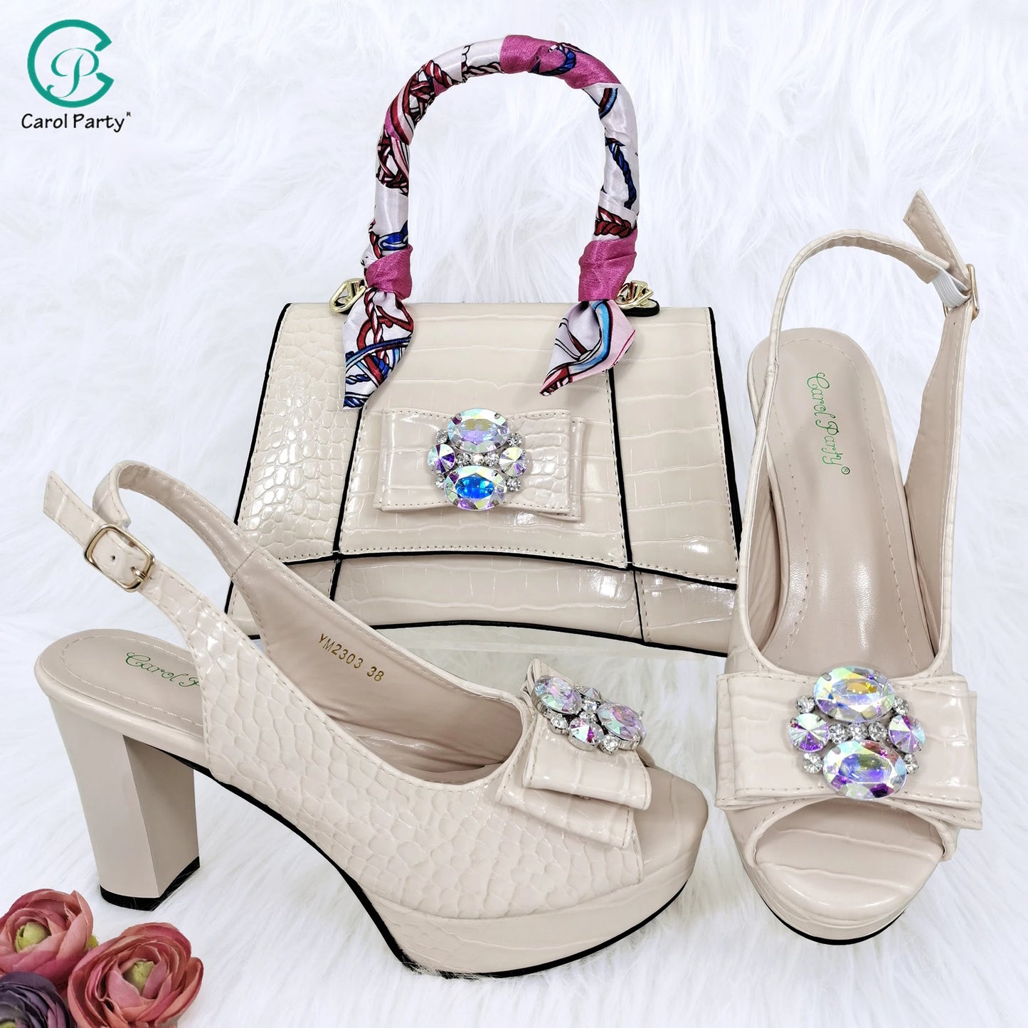 Crocodile Textured Ribbon Shoe and Bag Set