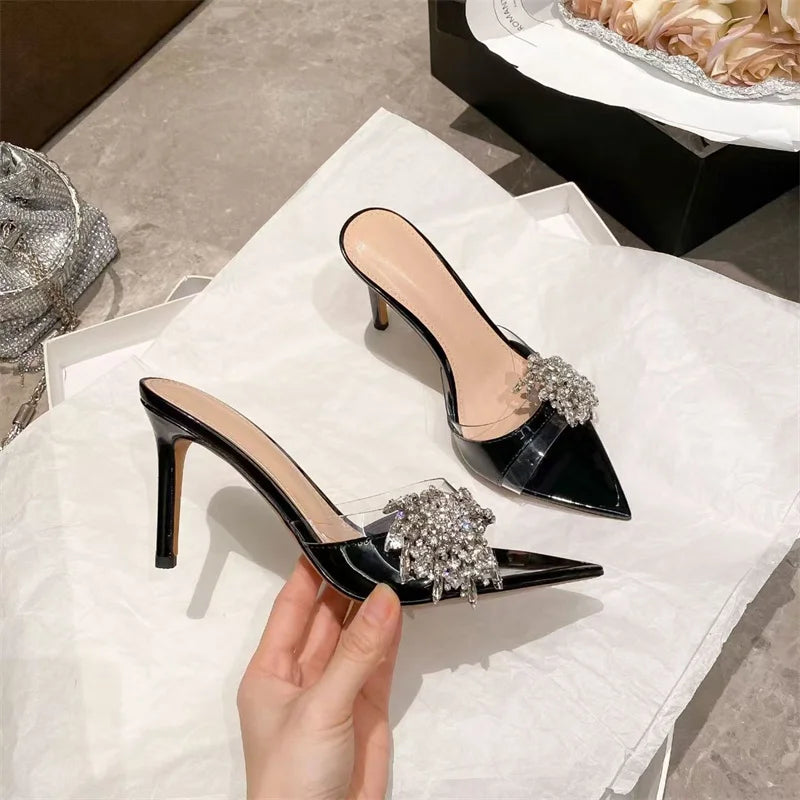 Transparent Pointed Toe Women Heel Slippers