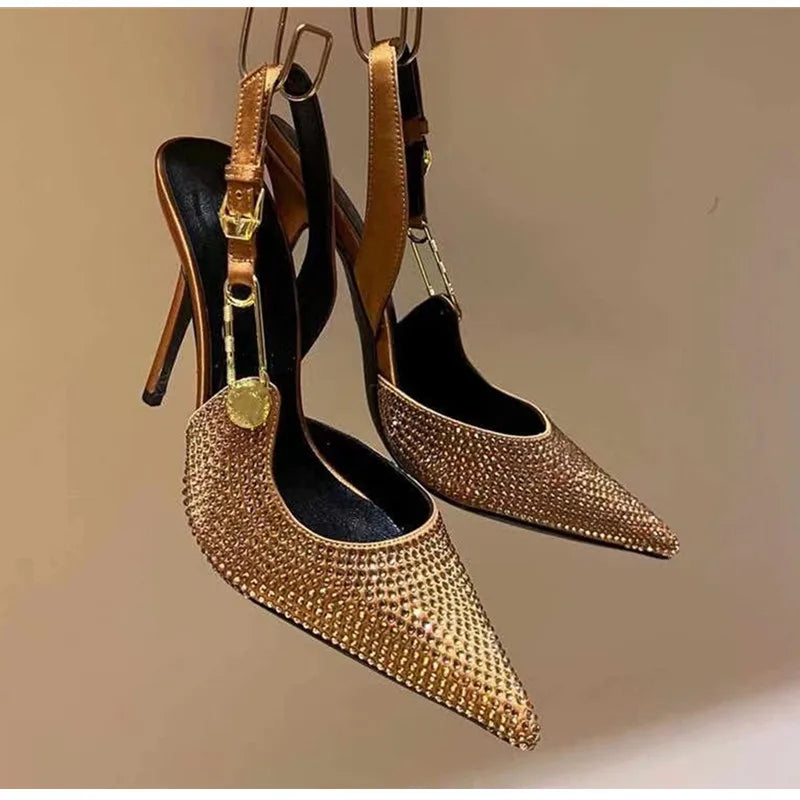 Luxury Rhinestones Sequined Elegant Pointed Toe Slingbacks