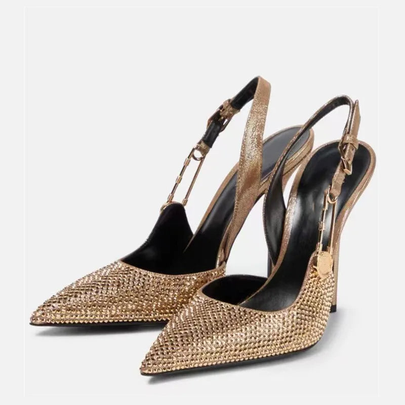 Luxury Rhinestones Sequined Elegant Pointed Toe Slingbacks