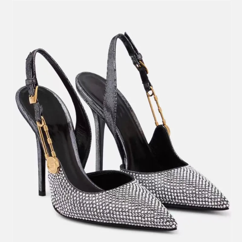 Luxury Rhinestones Sequined Elegant Pointed Toe Slingbacks