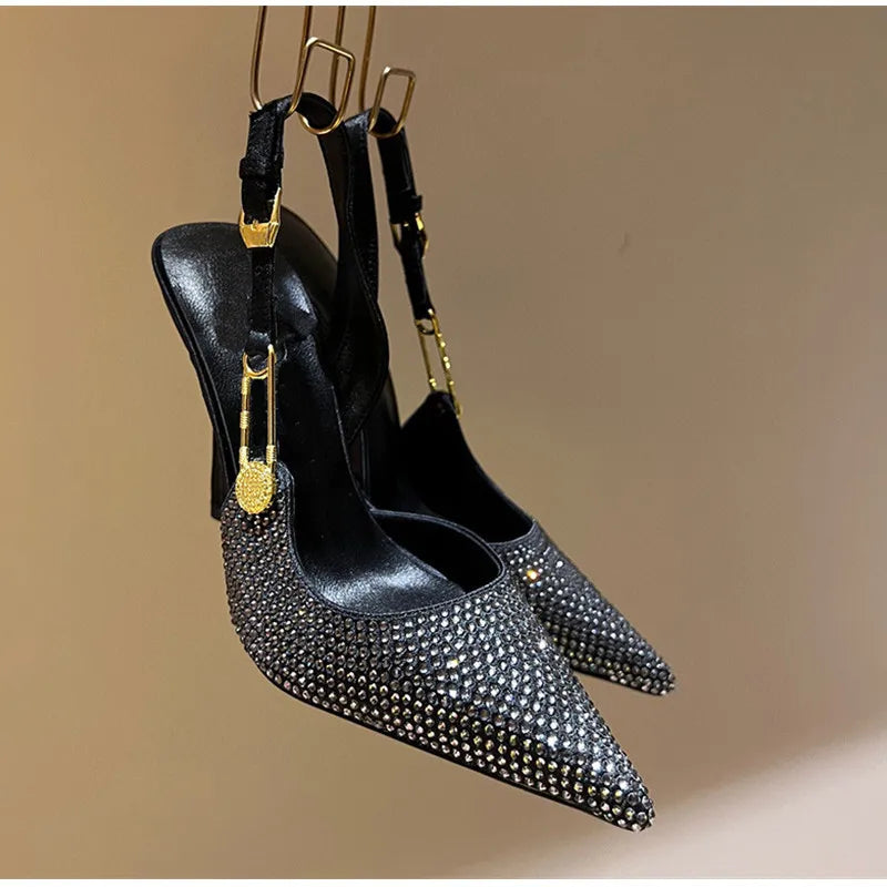 Luxury Rhinestones Sequined Elegant Pointed Toe Slingbacks