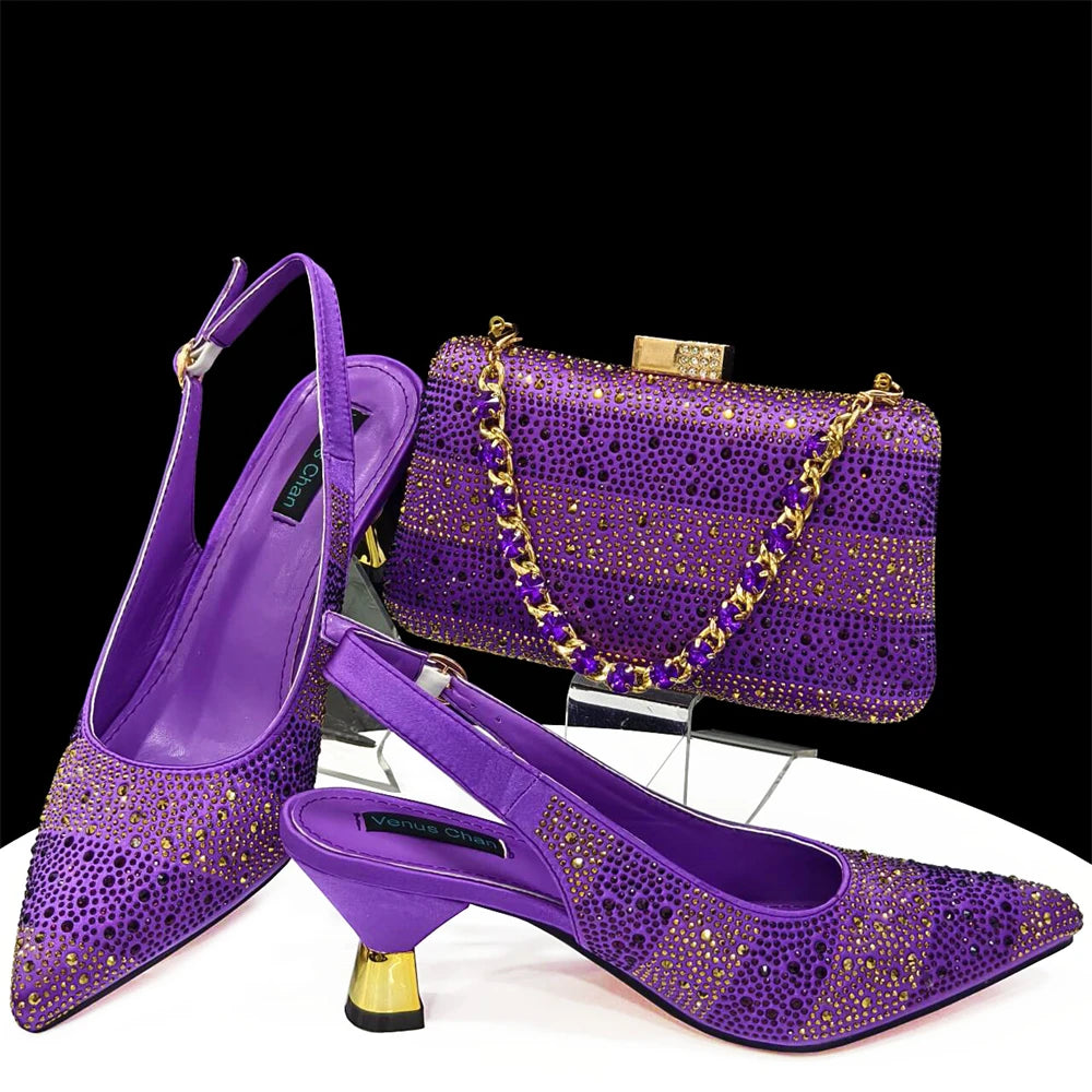 Trendy High Heel Shoes and Bag Set