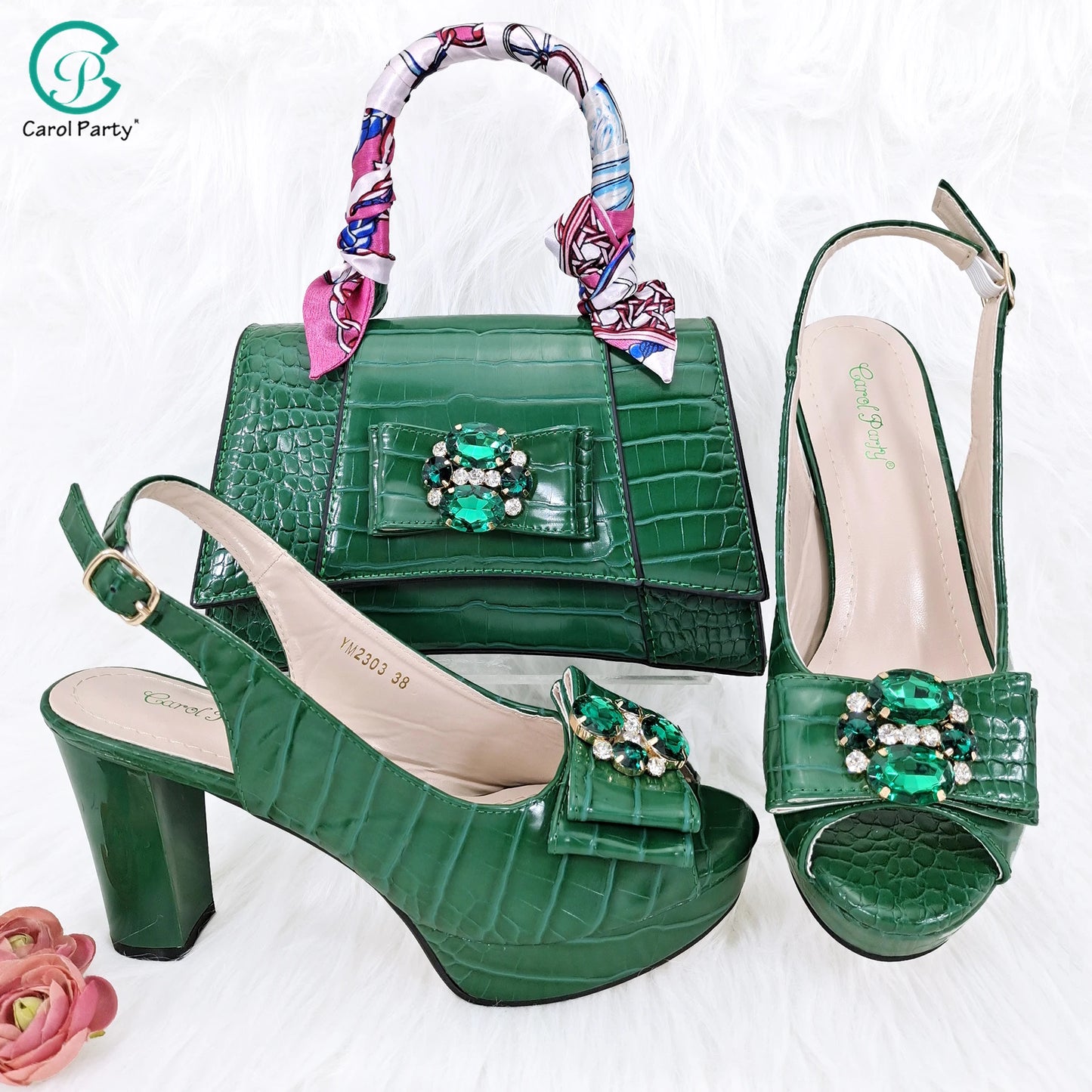 Crocodile Textured Ribbon Shoe and Bag Set