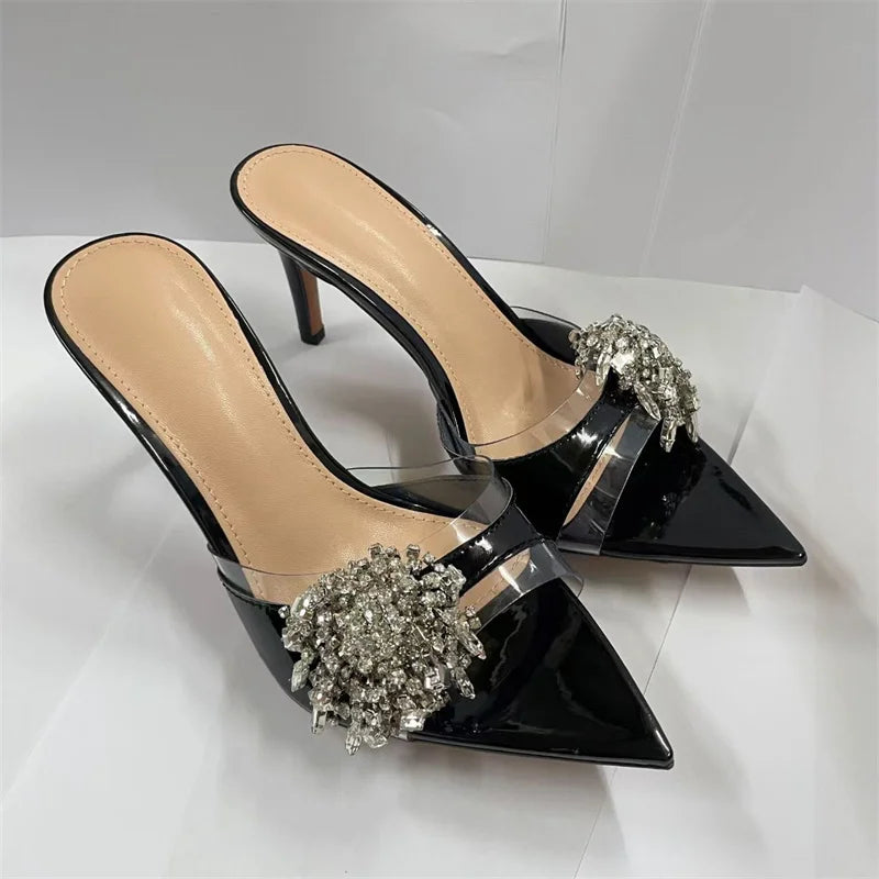 Transparent Pointed Toe Women Heel Slippers