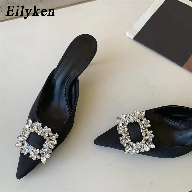 New Metal Decoration Crystal Silk Slippers for Women