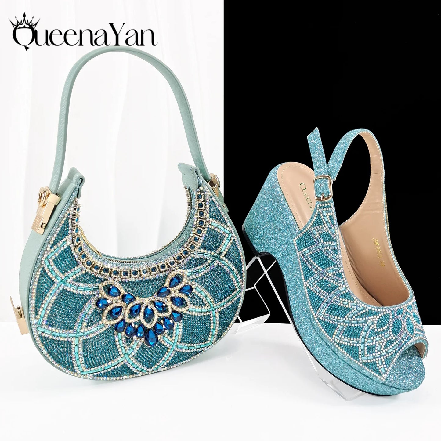 Elegant  Rhinestone Shoes And Bag Set