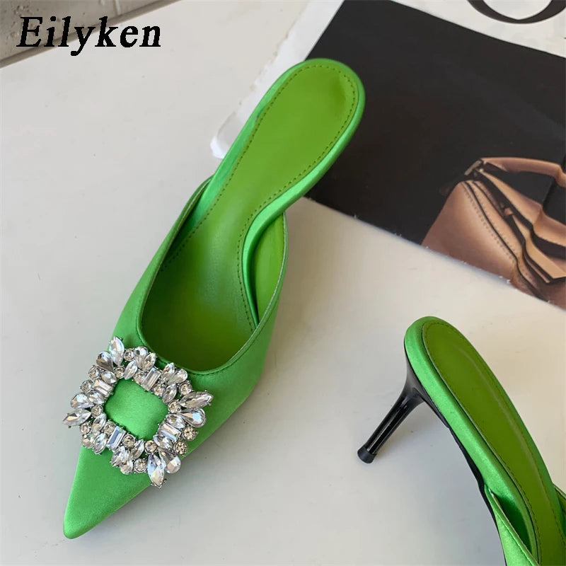 New Metal Decoration Crystal Silk Slippers for Women