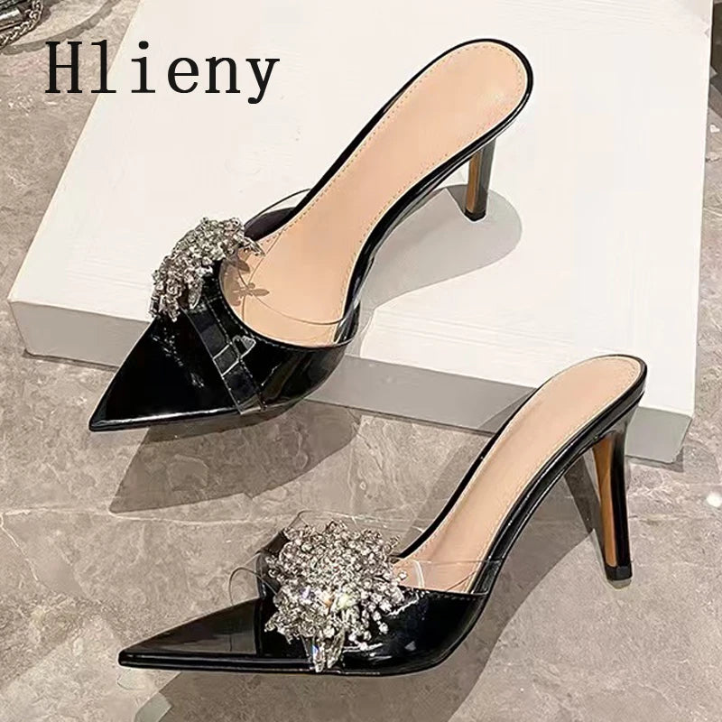 Transparent Pointed Toe Women Heel Slippers