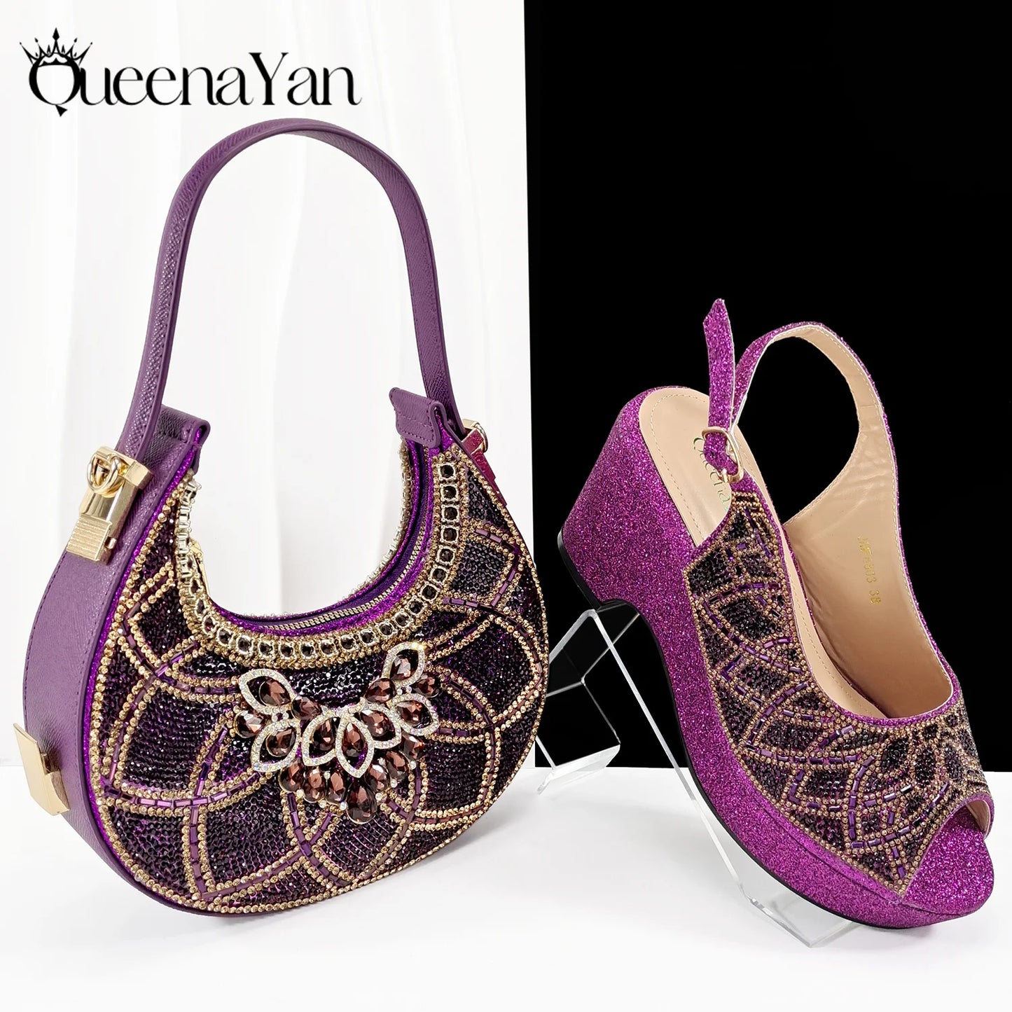 Elegant Peep Toe High Heels And Handbag Set